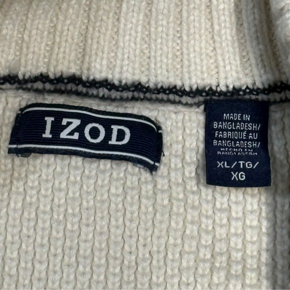 Izod Mens‎ Size XL Fair Isle Honeycomb Knit 1/4 Zip Sweater Cream Red Blue - Picture 10 of 13